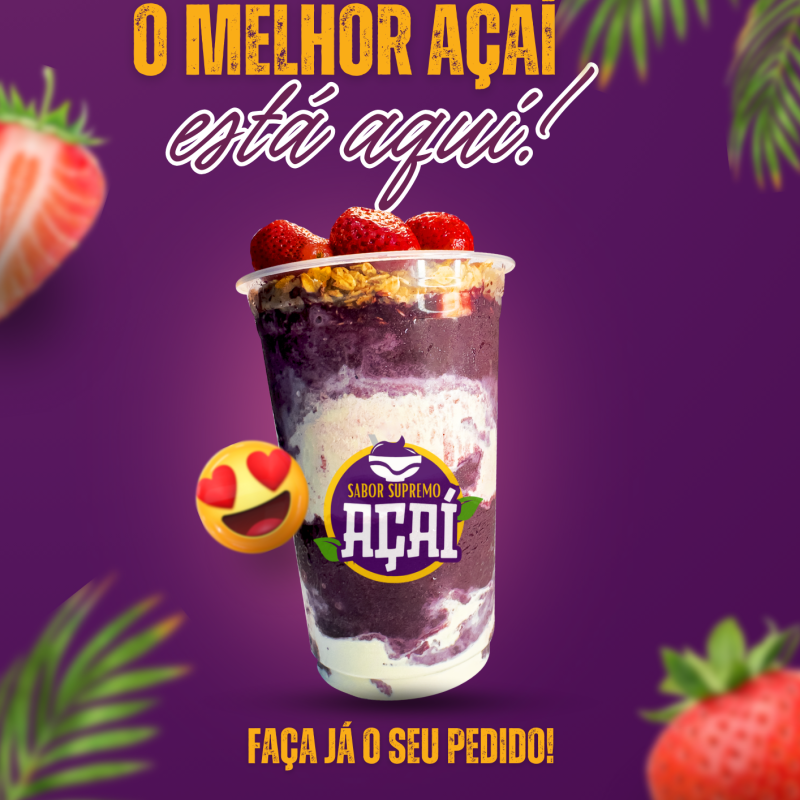 Panfleto o melhor açaí está aqui moderno ilustrado roxo e amarelo Panfleto o melhor açaí está aqui moderno ilustrado roxo e amarelo